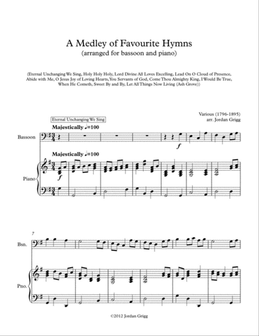 A Medley of Favourite Hymns (bassoon and piano) A Medley of Favourite Hymns (bassoon and piano) Bassoon Solo scores gallery preview page 1
