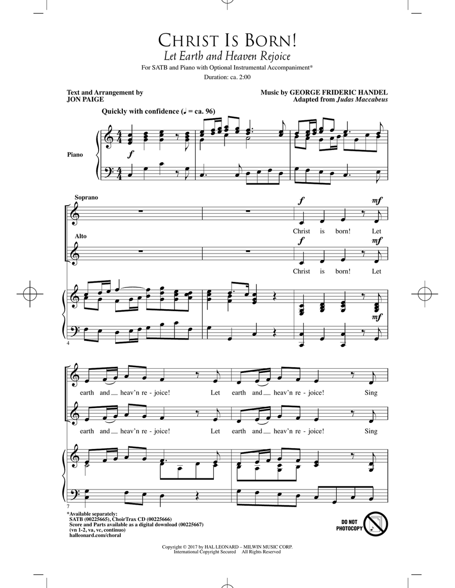 Christ Is Born! (Let Heaven And Earth Rejoice) 4-Part scores gallery preview page 1