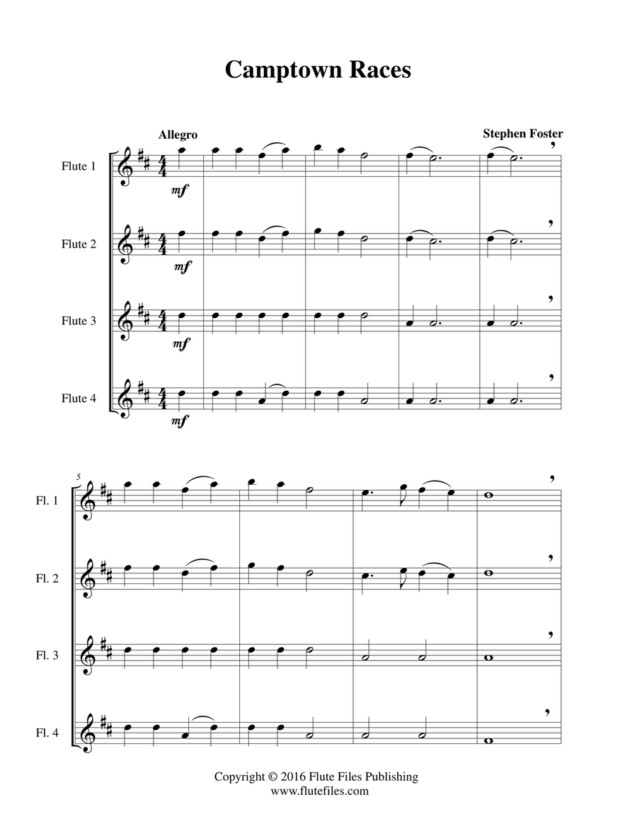 Camptown Races - Flute Quartet Flute Quartet scores gallery preview page 3