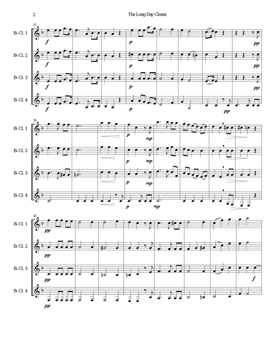 The long day closes for 4 clarinets Clarinet Quartet scores gallery preview page 2