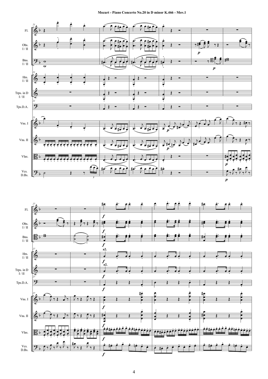 Mozart - Piano Concerto No.20 in D minor K 466 for Piano and Orchestra String Orchestra scores gallery preview page 4