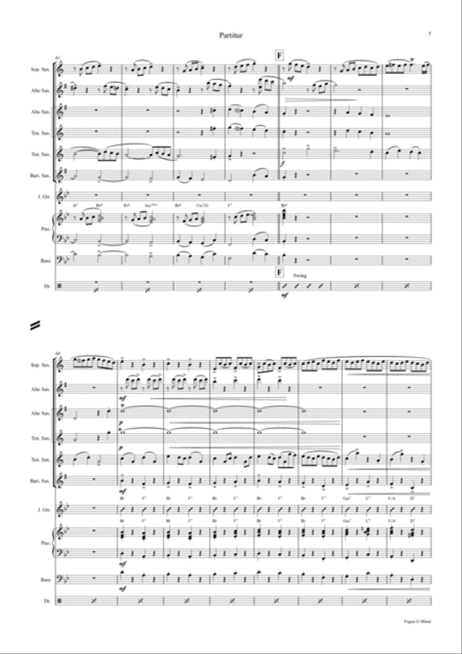Fugue G Minor - Called The Little - BWV 578 - Swing - Saxophone Quintet Saxophone Quintet scores gallery preview page 5
