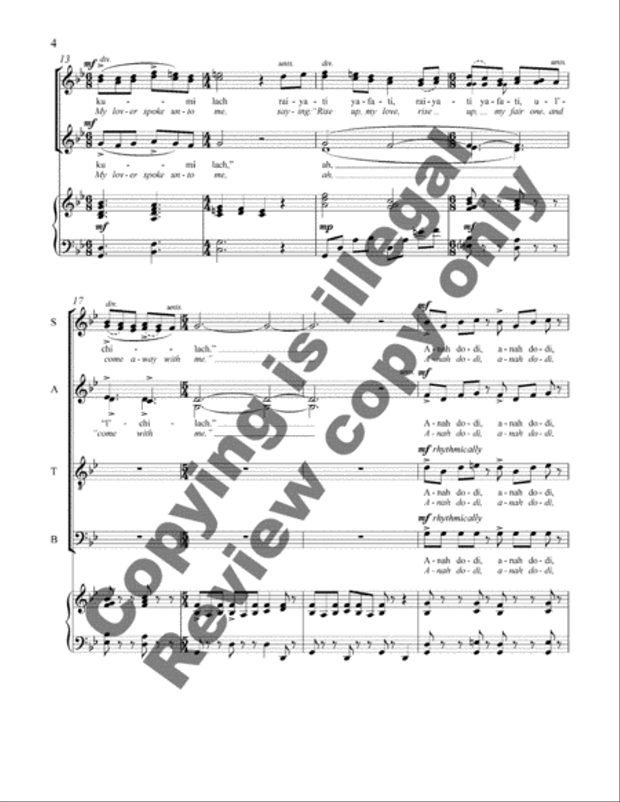 Songs of My Beloved: 3. Anah Dodi, V'amar Li (My Beloved Spoke to Me) 4-Part scores gallery preview page 12