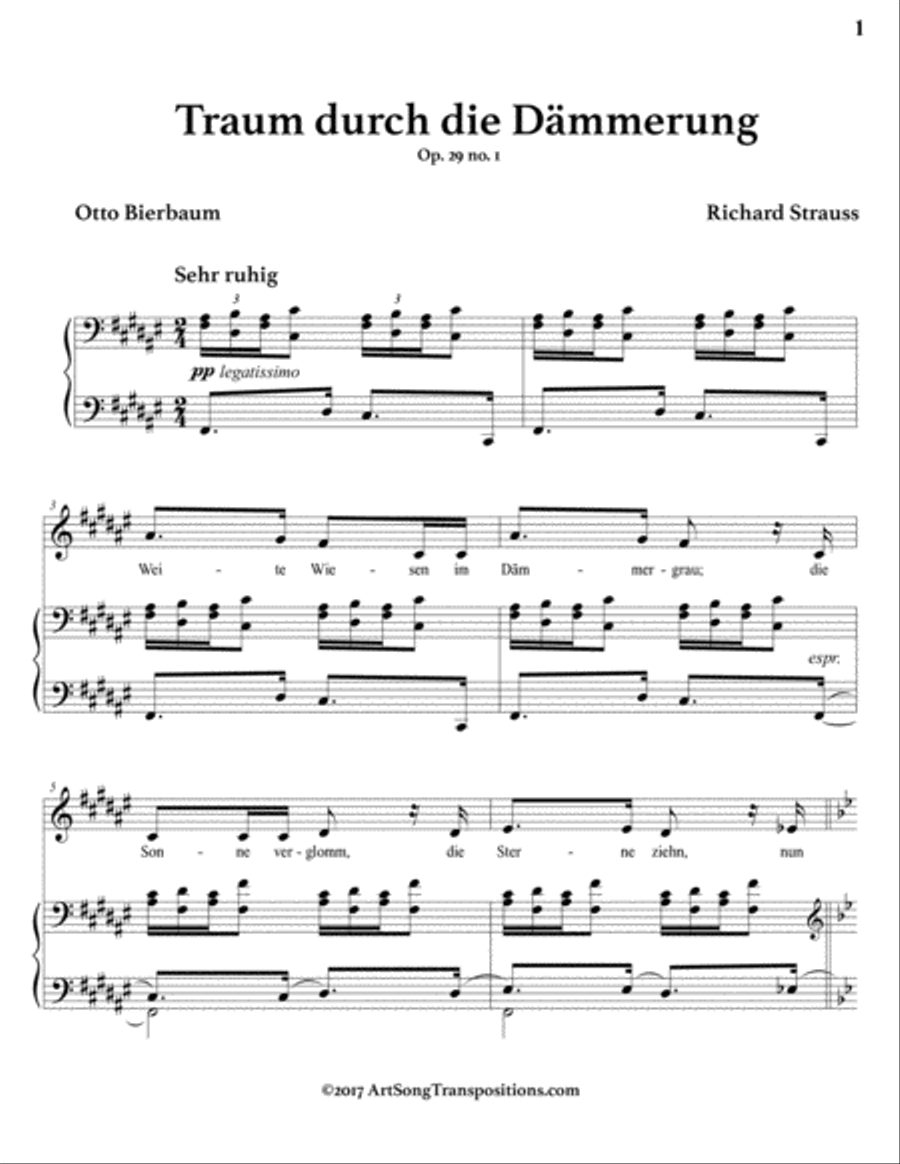 STRAUSS: Traum durch die Dämmerung, Op. 29 no. 1 (transposed to F-sharp major) Voice scores gallery preview page 2