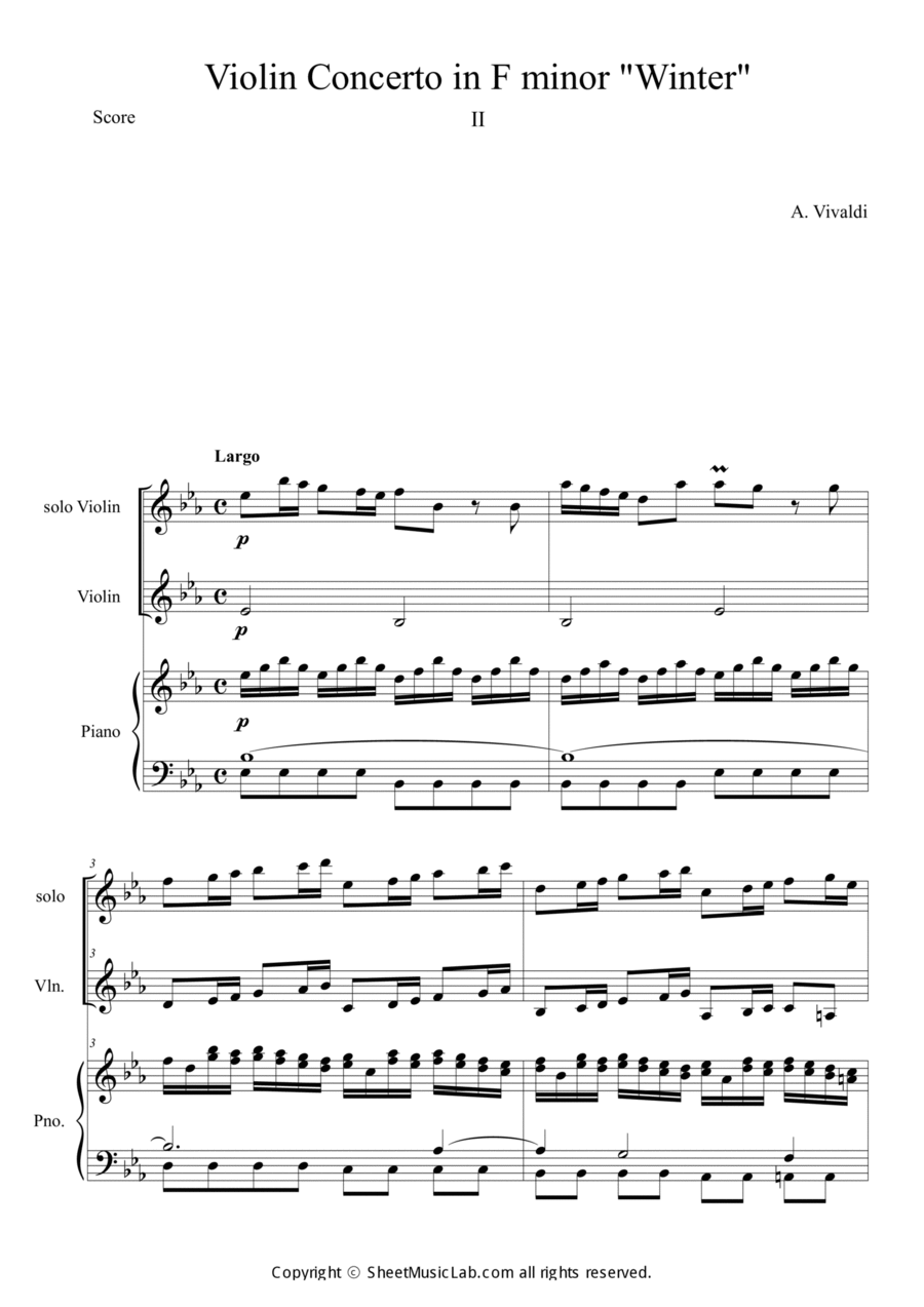 The Four Seasons Winter 2nd Movement Violin Solo scores gallery preview page 1