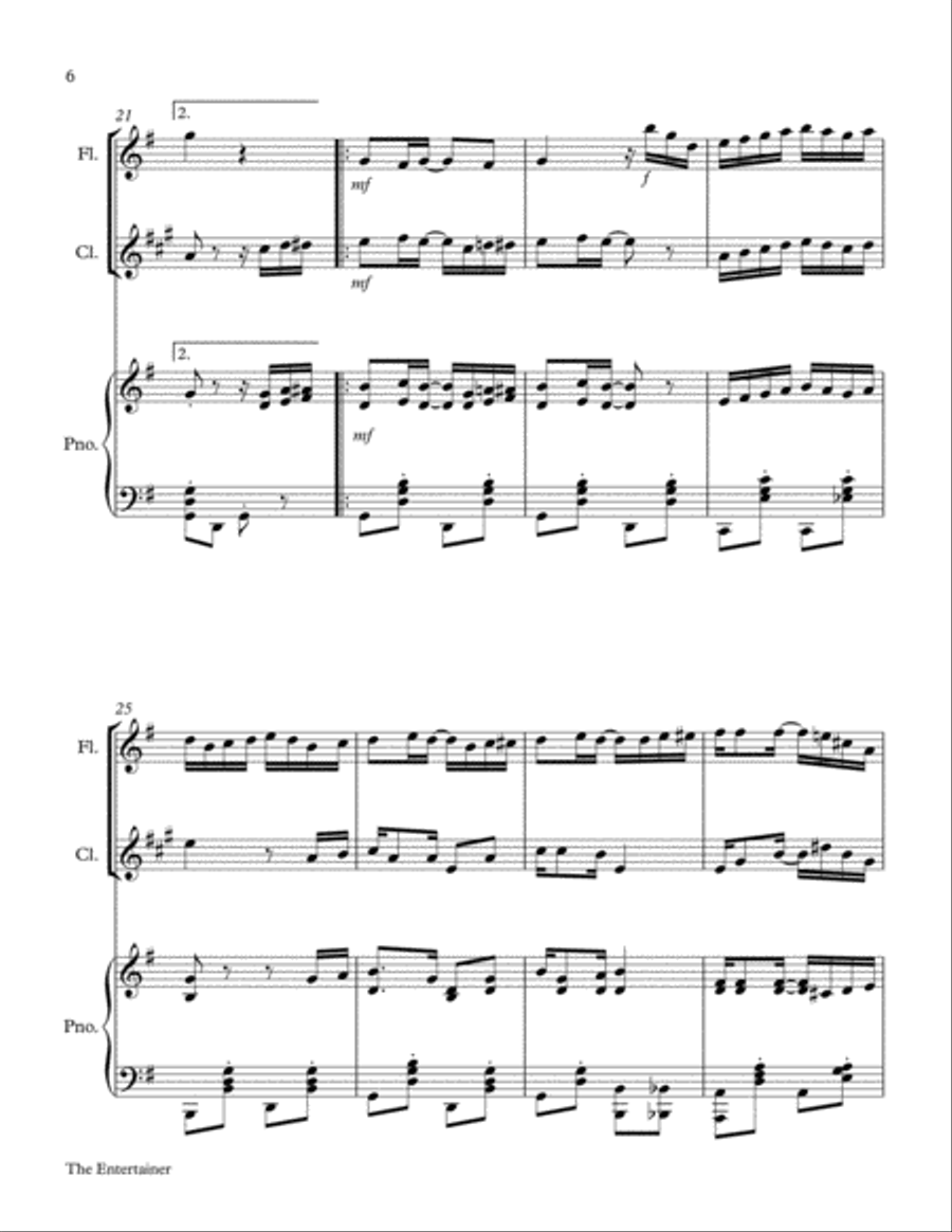 The Entertainer - Fun Duet for Flute and Clarinet With Piano Woodwind Duet scores gallery preview page 6