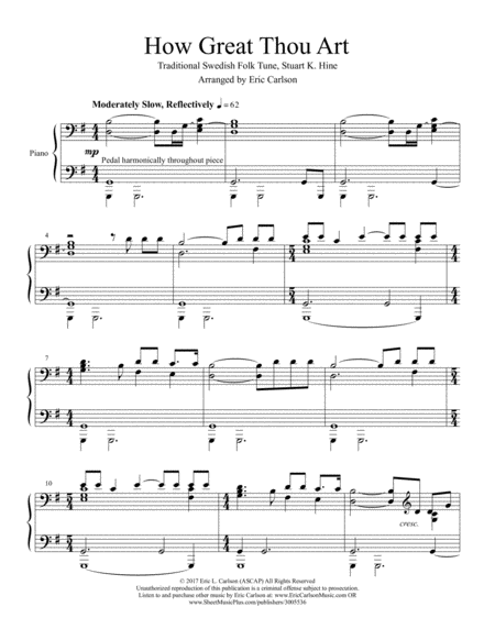 How great thou art - How Great Thou Art Swedish folk melody Sheet music for  Piano (Piano Duo)