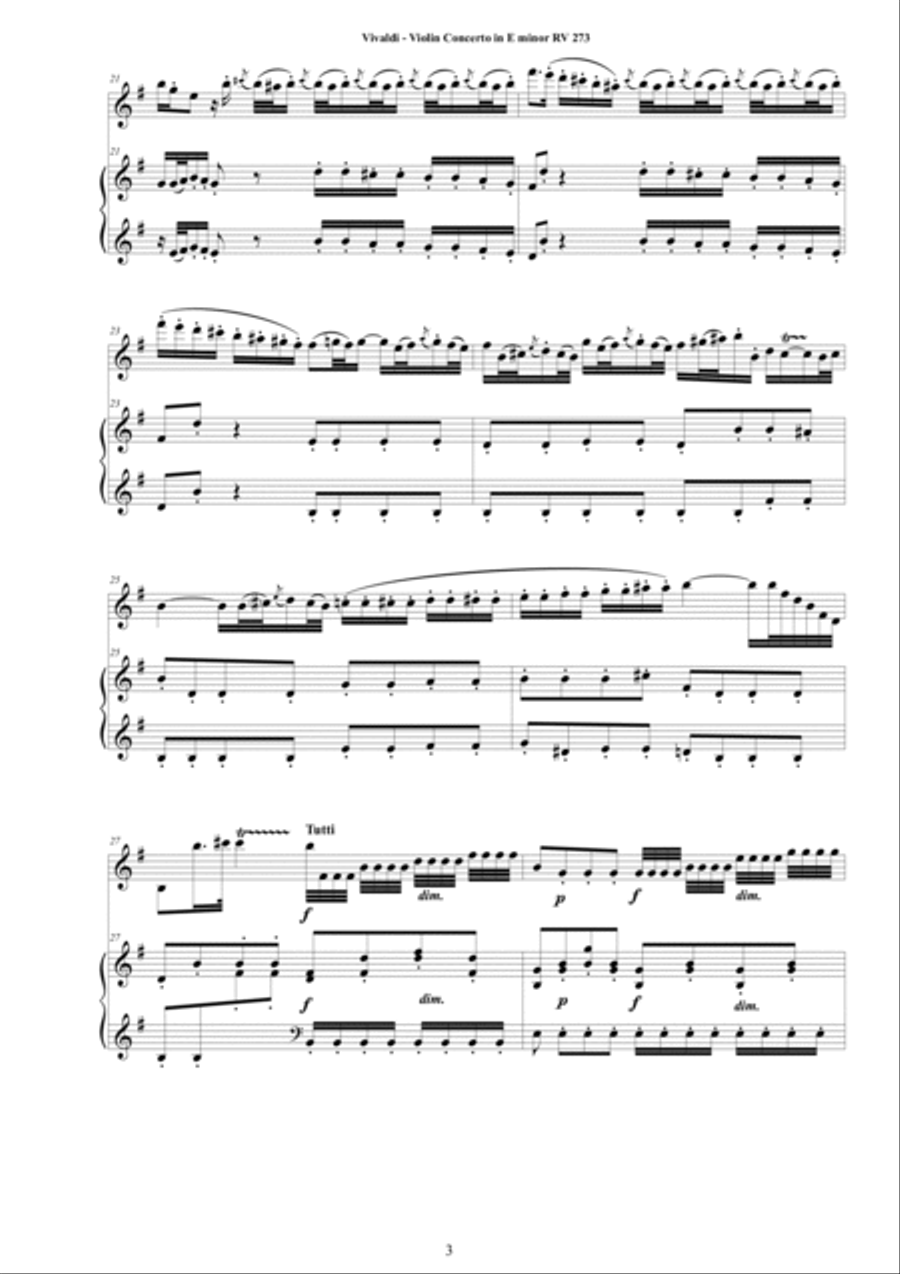Vivaldi - Violin Concerto in E minor RV 273 for Violin and Cembalo (or Piano) String Duet scores gallery preview page 3