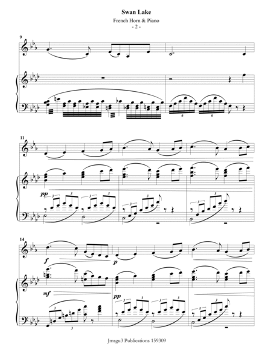 Tchaikovsky: Scene 10 from Swan Lake for French Horn & Piano Horn scores gallery preview page 2