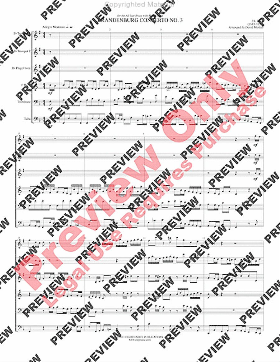 Brandenburg Concerto #3 Brass Quintet scores gallery preview page 3
