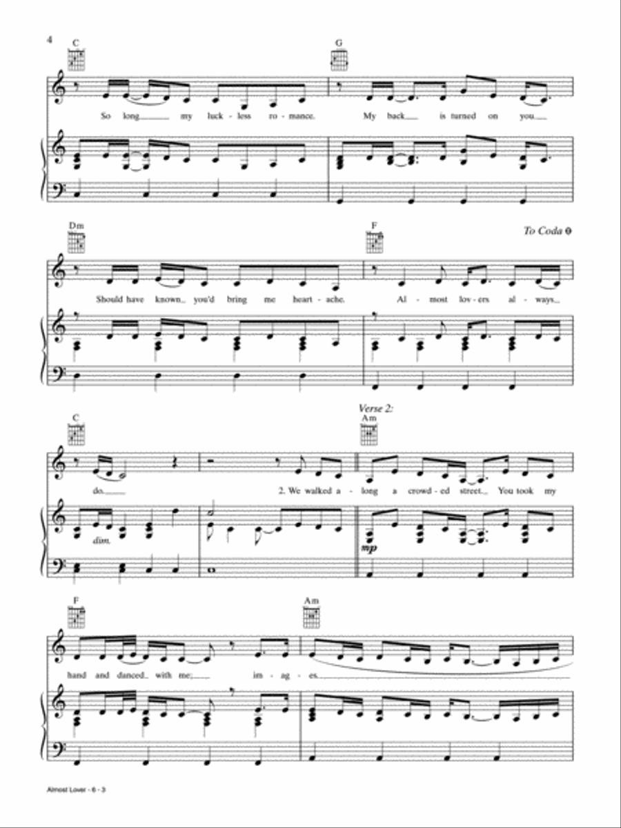 Almost Lover Piano, Vocal, Guitar scores gallery preview page 3