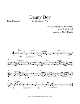 Danny Boy for Clarinet Quintet - B flat Bass Clarinet 1 part