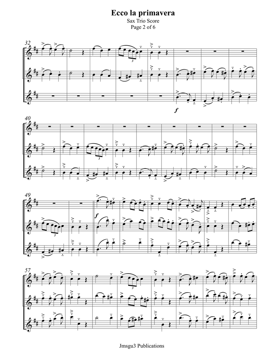 Landini: Ecco la Primavera for Saxophone Trio Woodwind Trio scores gallery preview page 2