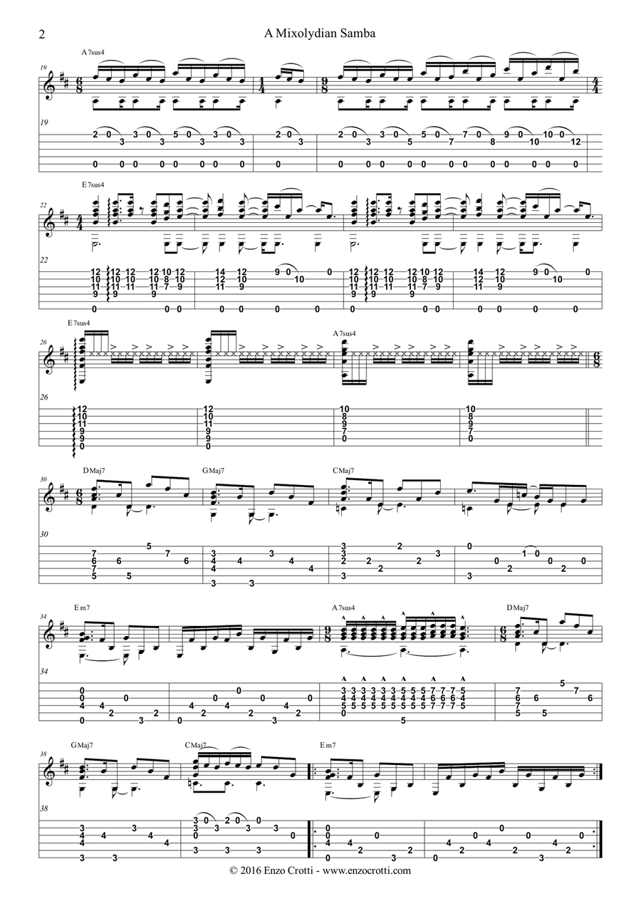 A Mixolydian Samba - Classical and Fingerstyle Jazz Guitar Solo Acoustic Guitar scores gallery preview page 2