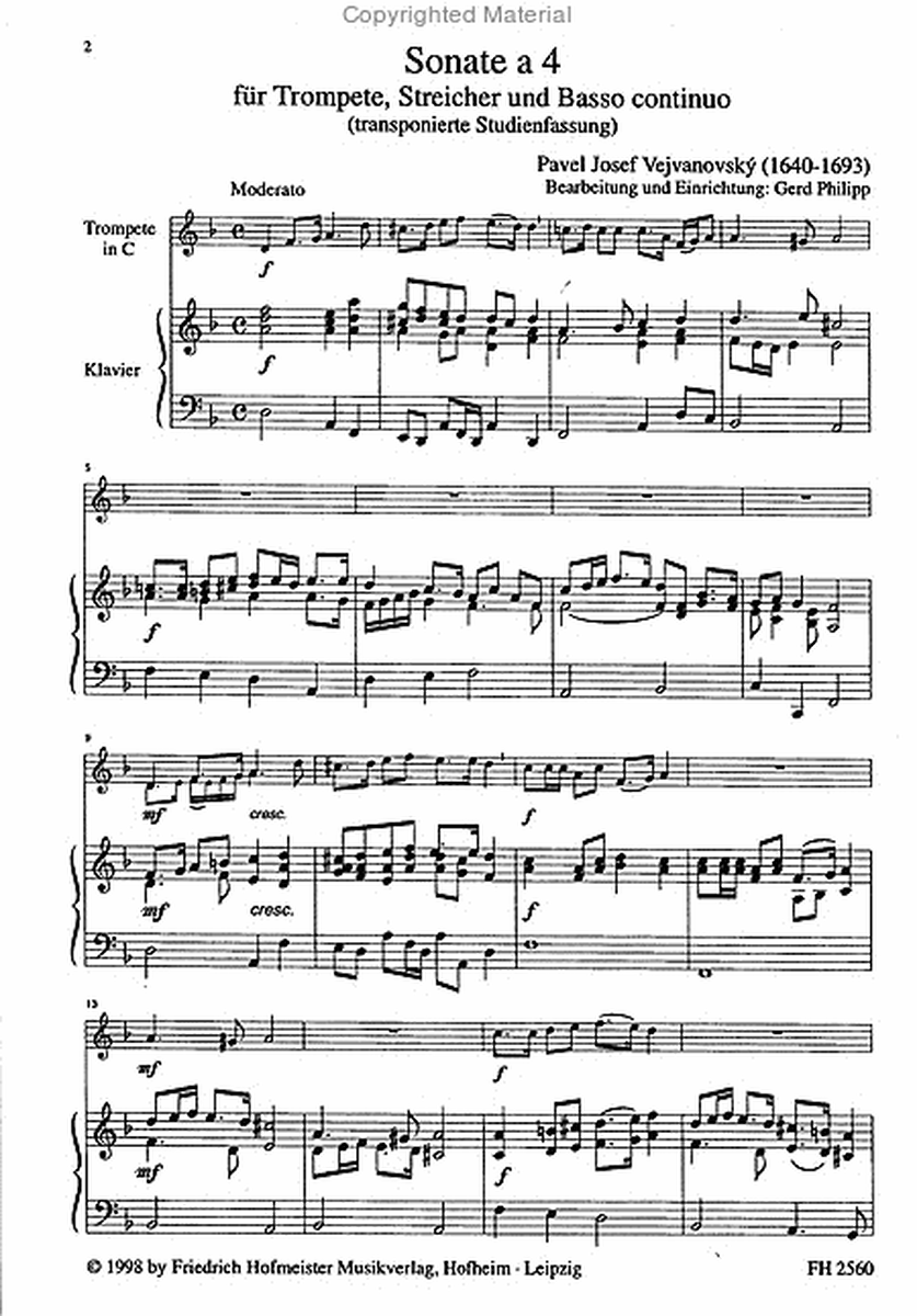 Sonata a 4 fur Trompete, Streicher und B. c. / KlA