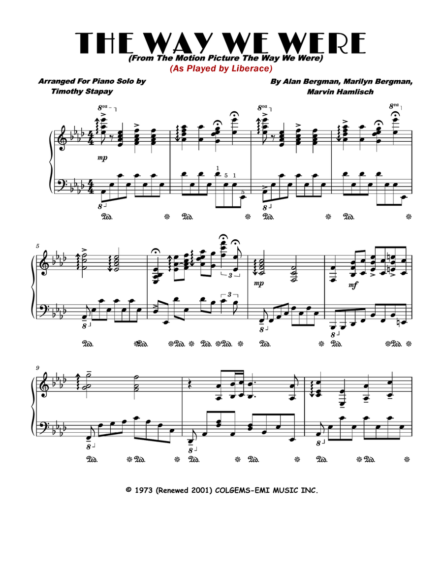 The Way We Were Piano Solo scores gallery preview page 1