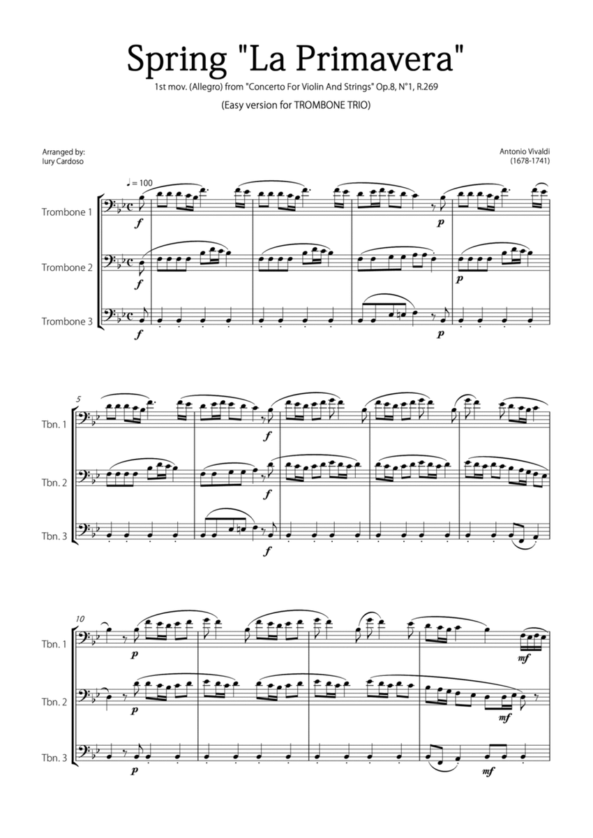 "Spring" (La Primavera) by Vivaldi - Easy version for TROMBONE TRIO image number null