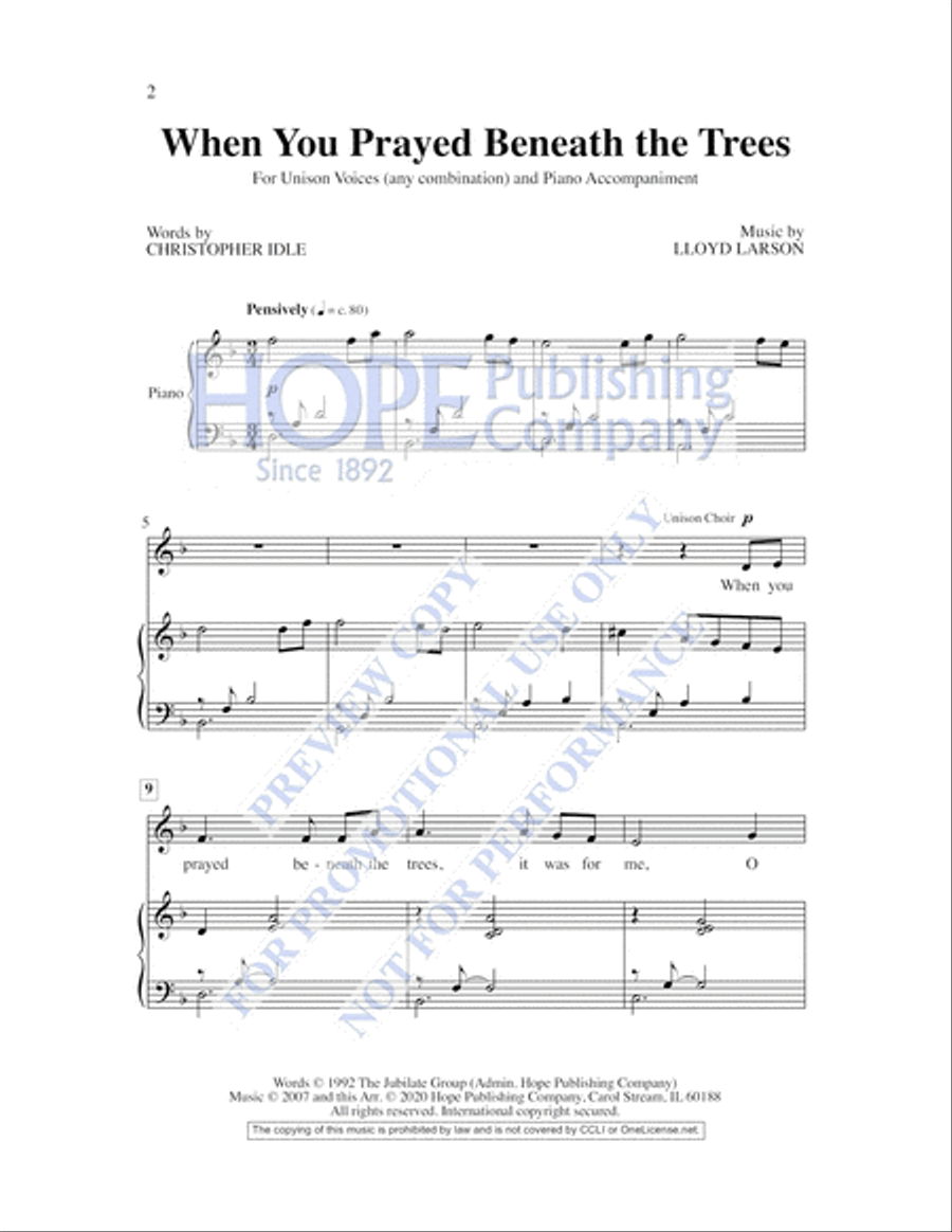 When You Prayed Beneath the Trees Unison Choir scores gallery preview page 3