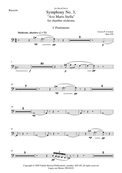 Carson Cooman: Symphony No. 3, “Ave Maris Stella” (2005) for chamber orchestra, bassoon part