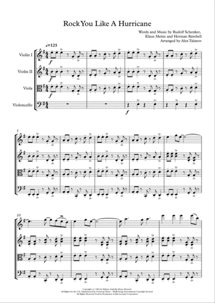 Rock You Like A Hurricane String Quartet scores gallery preview page 2