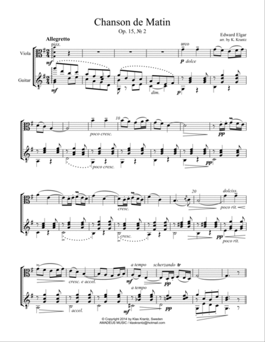 Chanson de Matin Op. 15 for viola and guitar String Duet scores gallery preview page 2