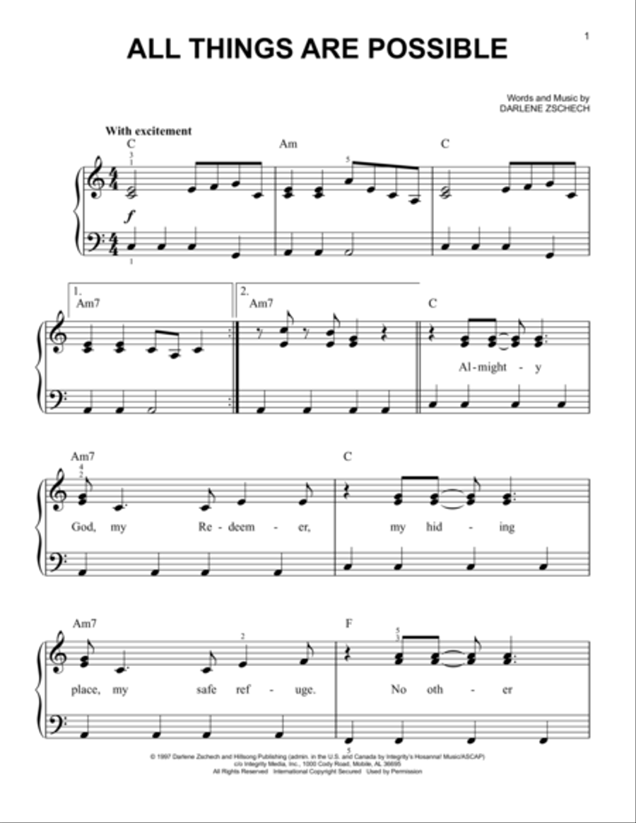 All Things Are Possible Easy Piano scores gallery preview page 1