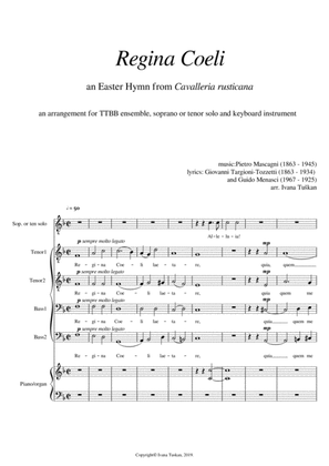 Regina Coeli, F major. TTBB, Tenor or soprano solo, piano, full version