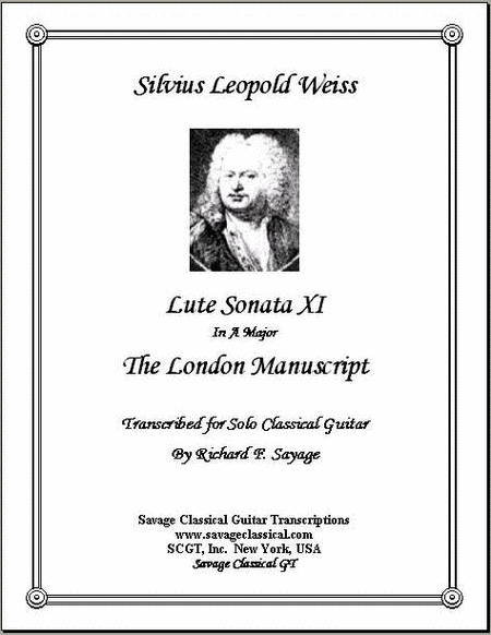 Lute Sonata XI in A Major from the London Manuscript for Solo Classical Guitar