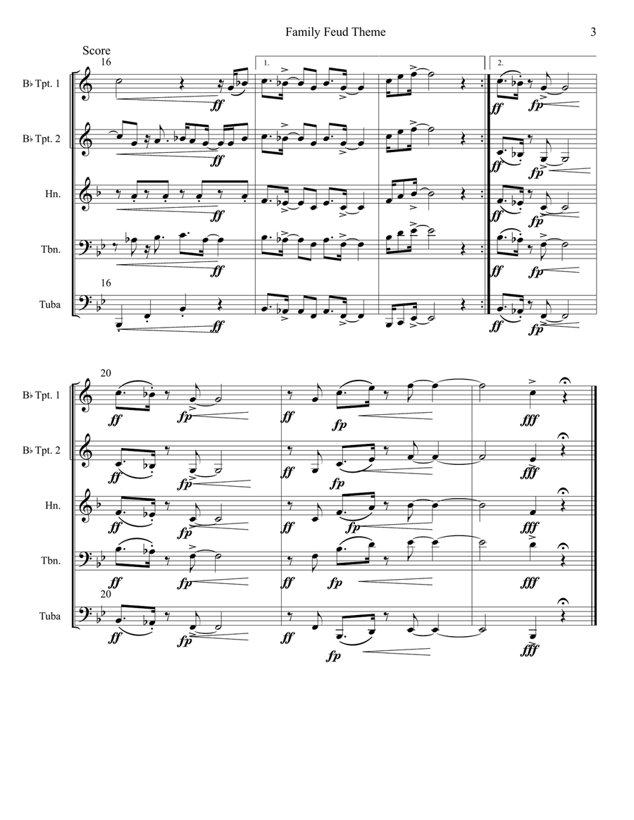 Family Feud Theme Brass Quintet scores gallery preview page 4