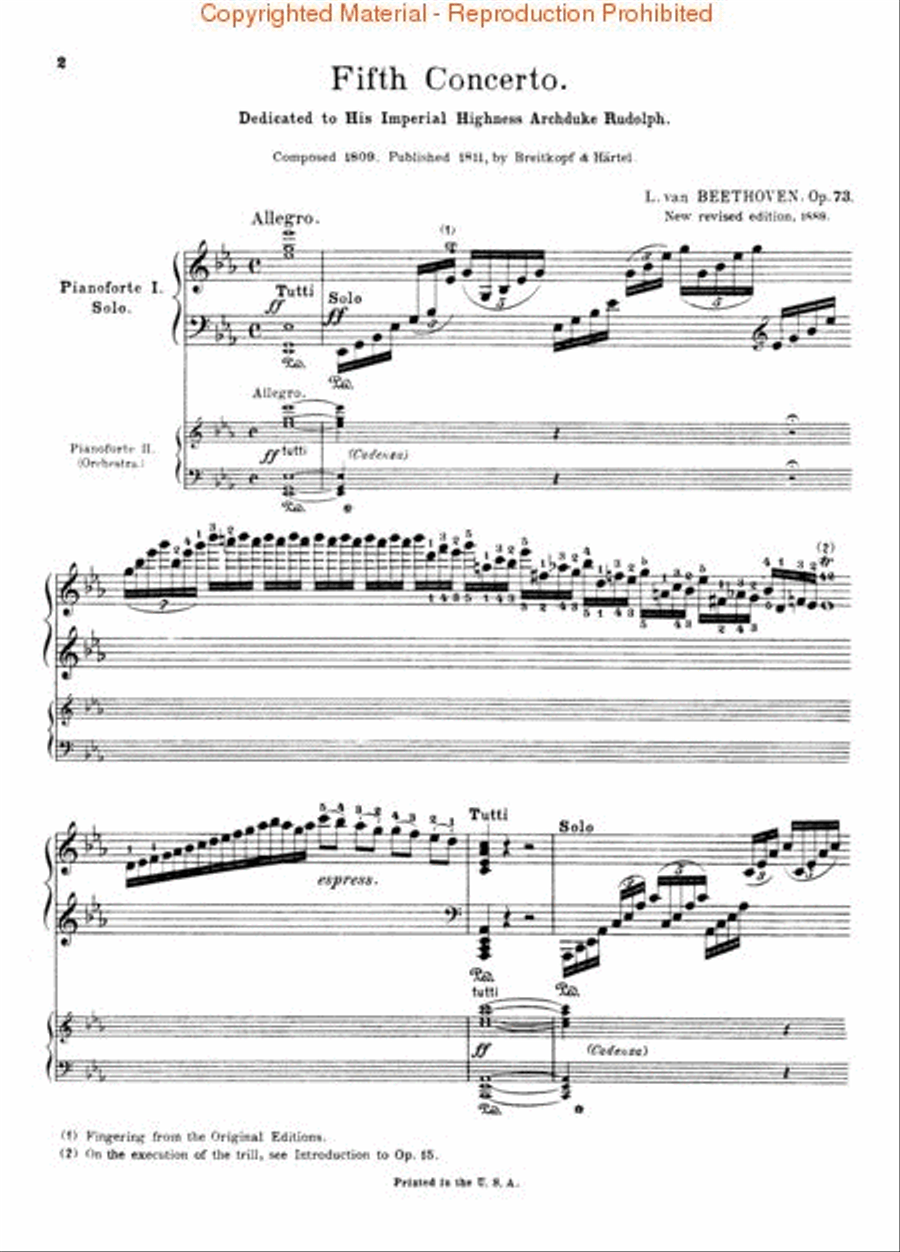 Concerto No. 5 in Eb (“Emperor”), Op. 73 (2-piano score)