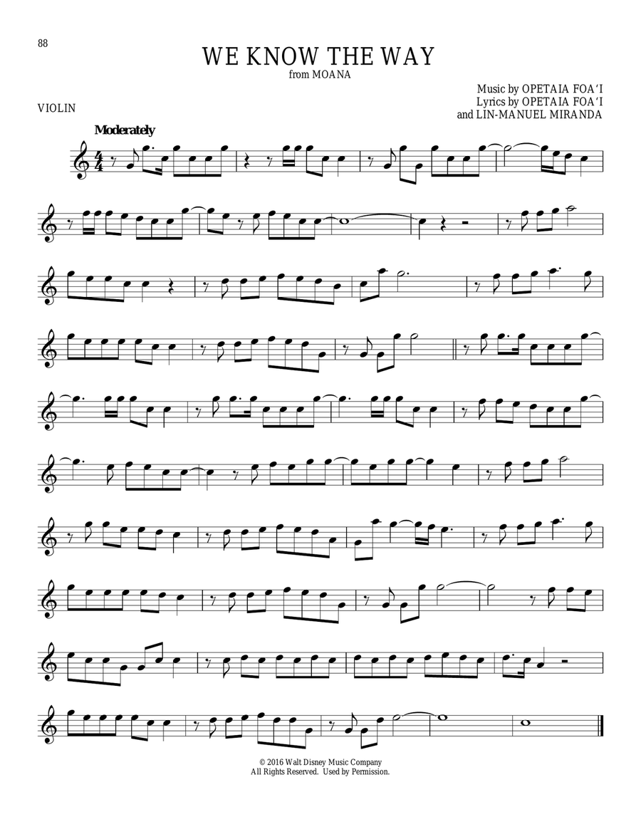 We Know The Way (from Moana) Violin Solo scores gallery preview page 1