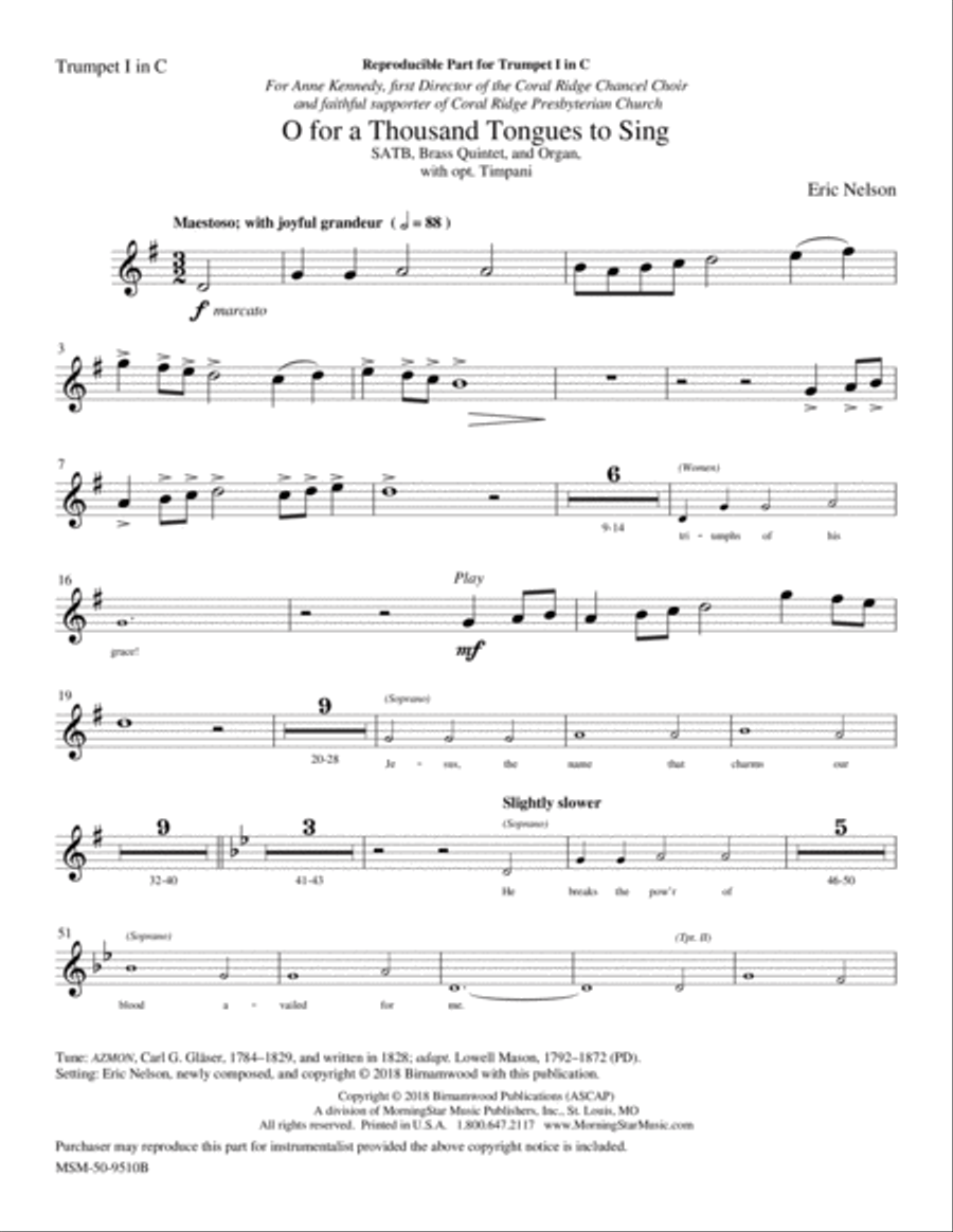 O for a Thousand Tongues to Sing Choir scores gallery preview page 1