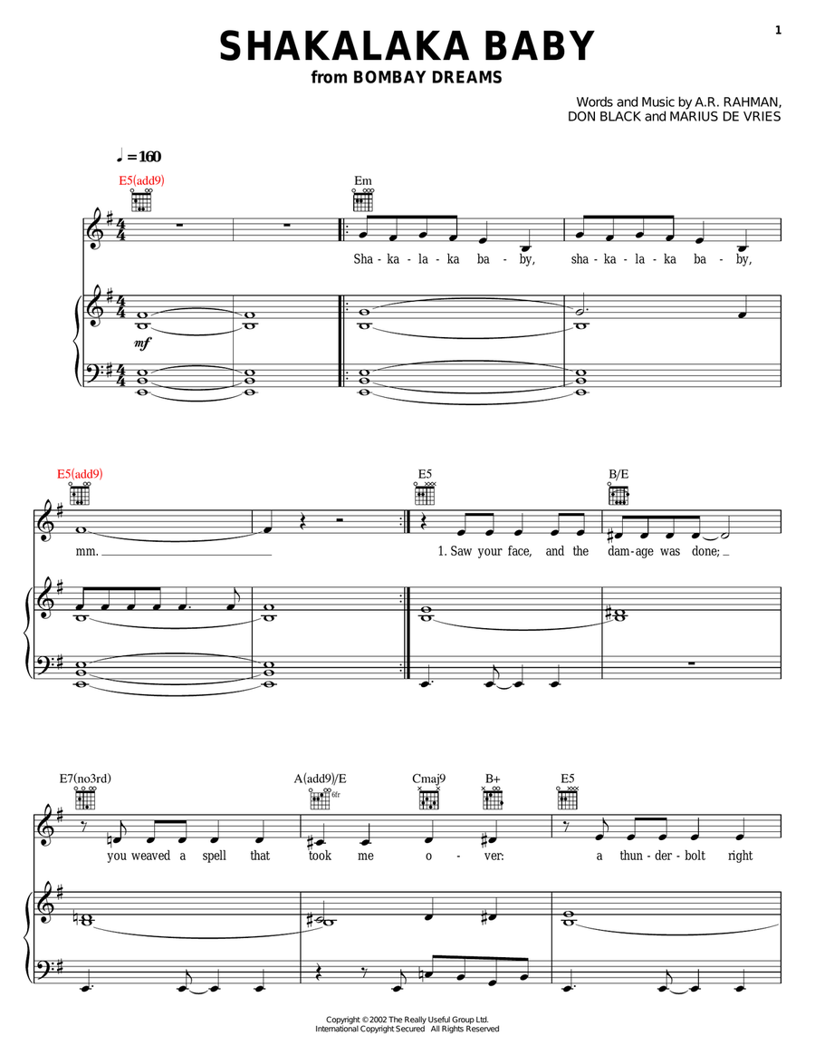 Shakalaka Baby Piano, Vocal, Guitar scores gallery preview page 1