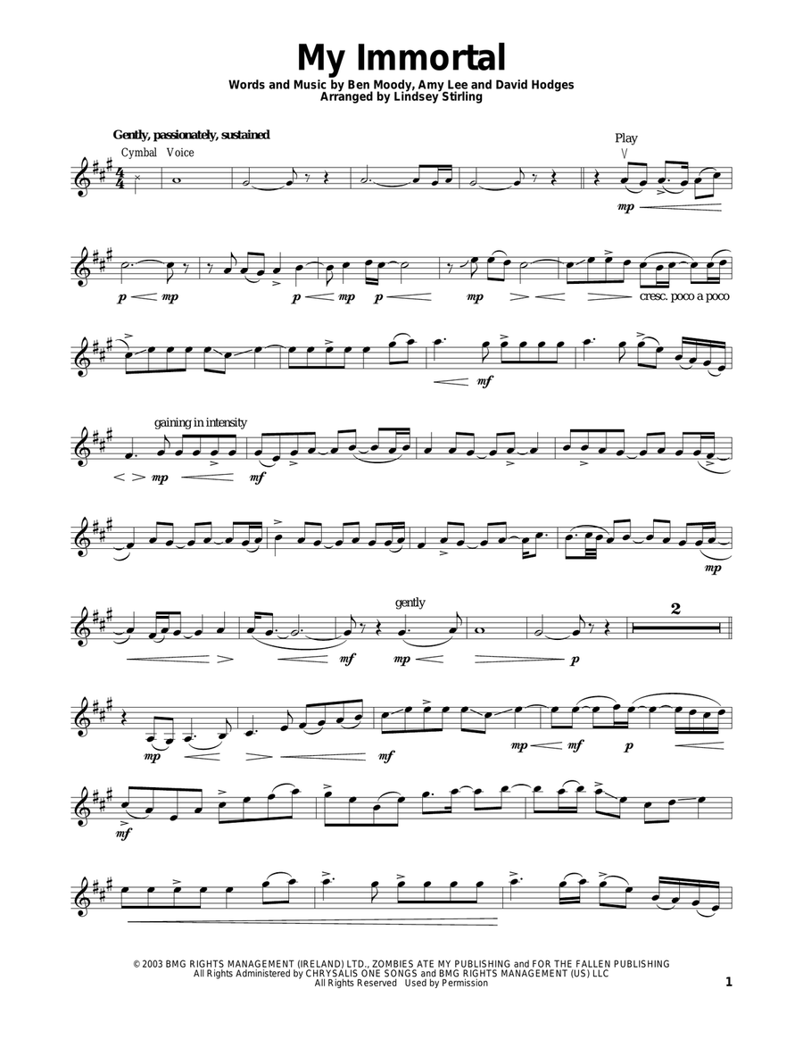 My Immortal Violin Solo scores gallery preview page 1