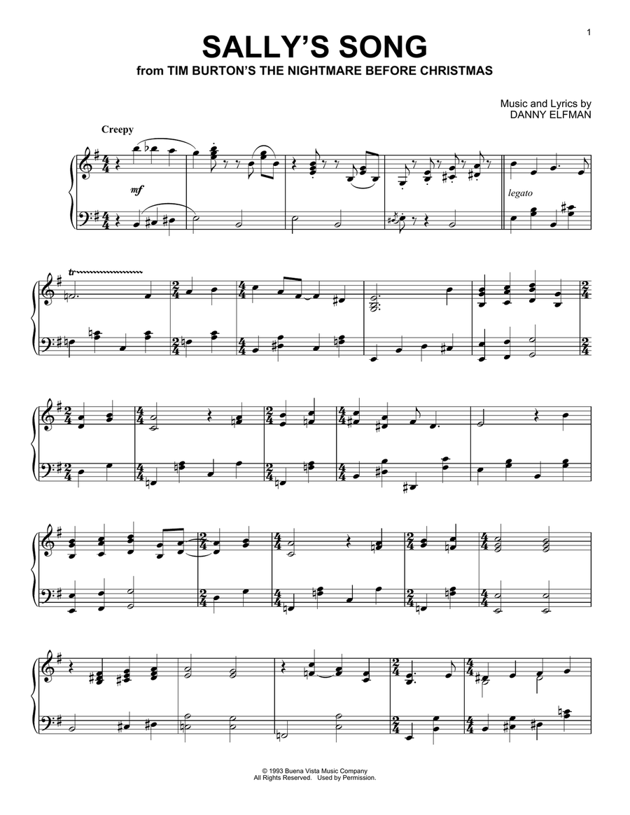 Sally's Song (from The Nightmare Before Christmas) Piano Solo scores gallery preview page 1