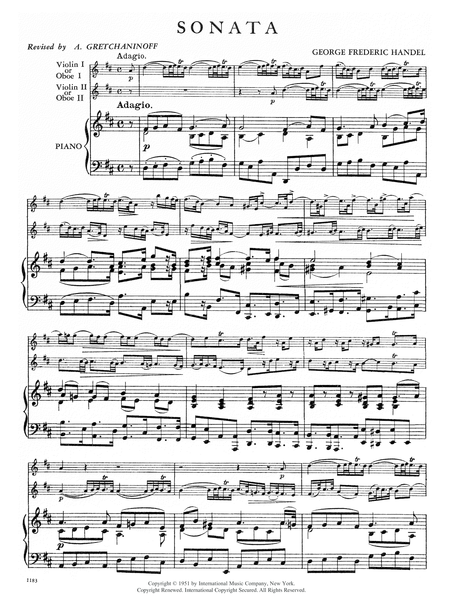 Sonata In D Major For Two Oboes And Piano Or Two Violins And Piano