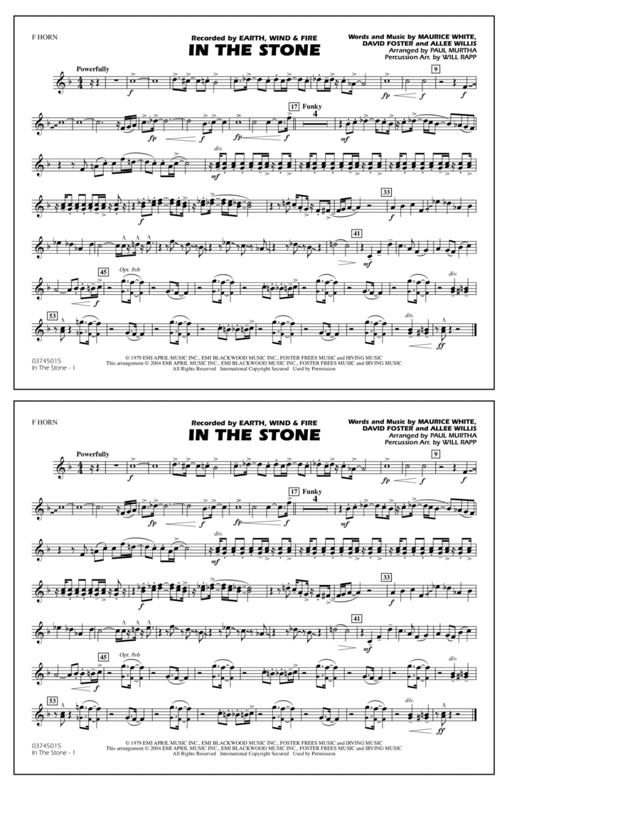 In the Stone (arr. Paul Murtha) - F Horn Marching Band scores gallery preview page 1