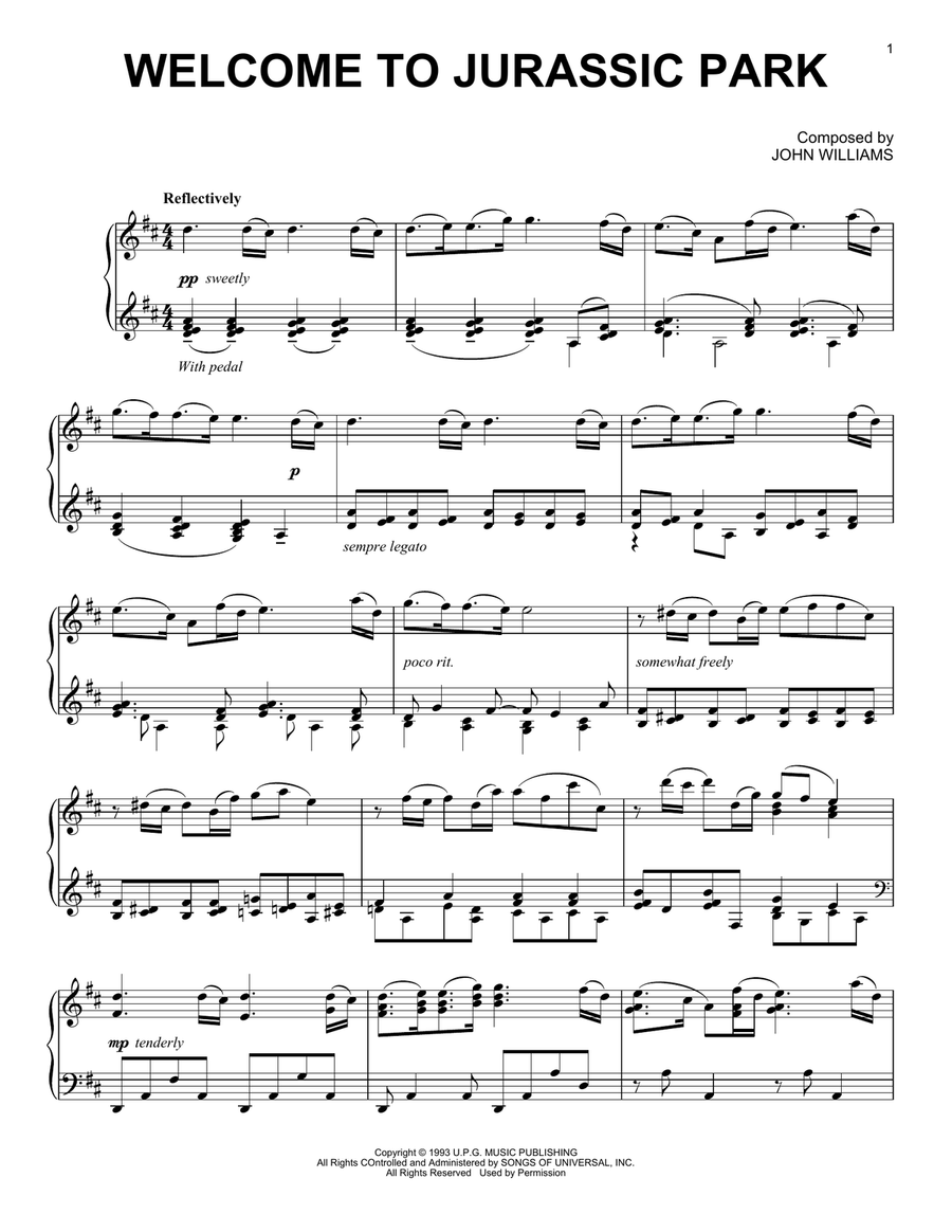 Welcome To Jurassic Park (from Jurassic Park) Piano Solo scores gallery preview page 1