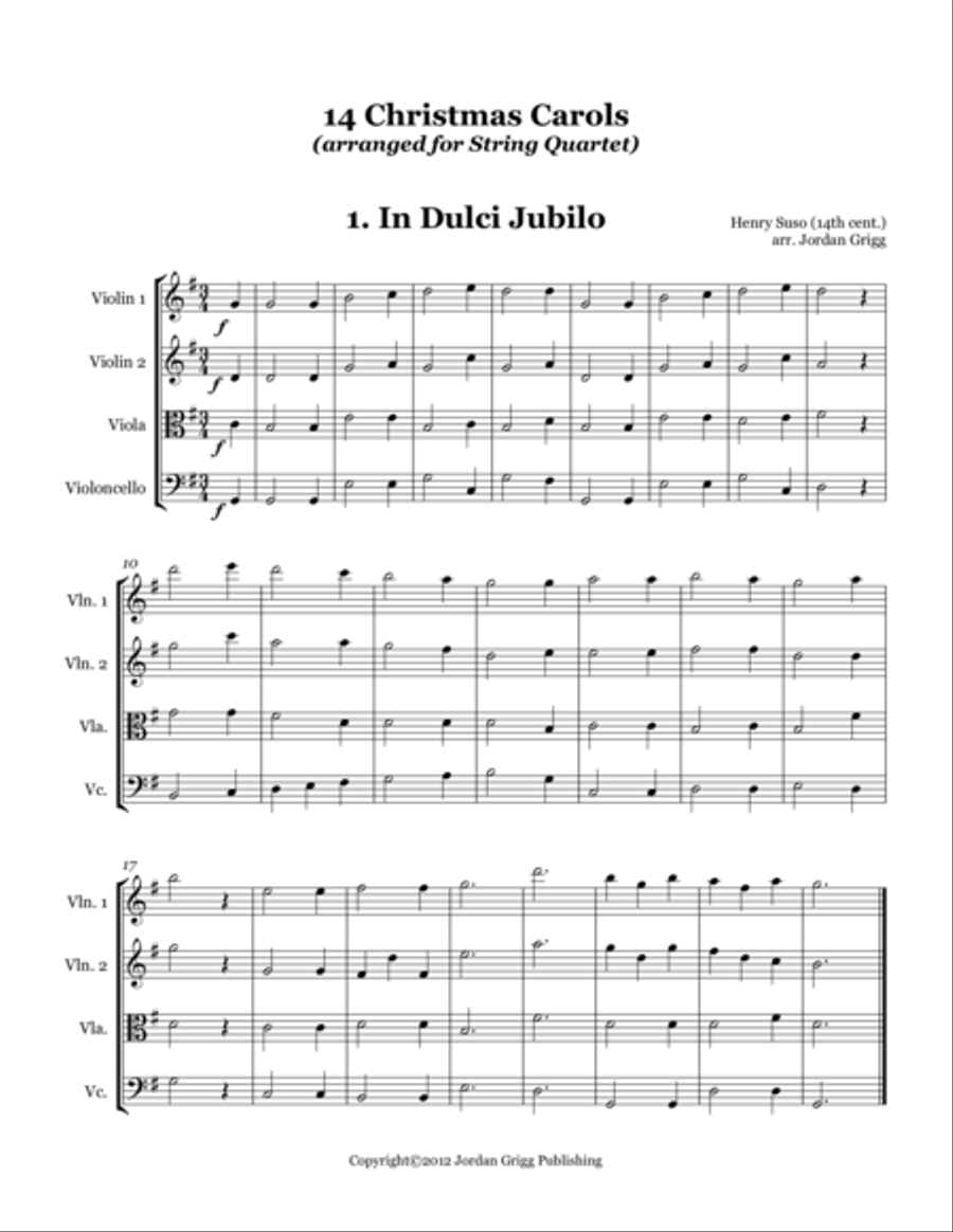 14 Christmas Carols (arranged for String Quartet) String Quartet scores gallery preview page 1