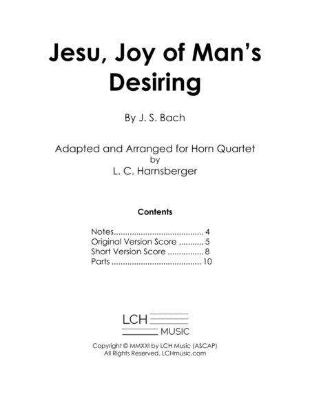 Jesu, Joy of Man's Desiring for Horn Quartet image number null