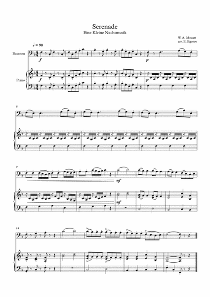 Serenade (Eine Kleine Nachtmusik), Wolfgang Amadeus Mozart, For Bassoon & Piano image number null