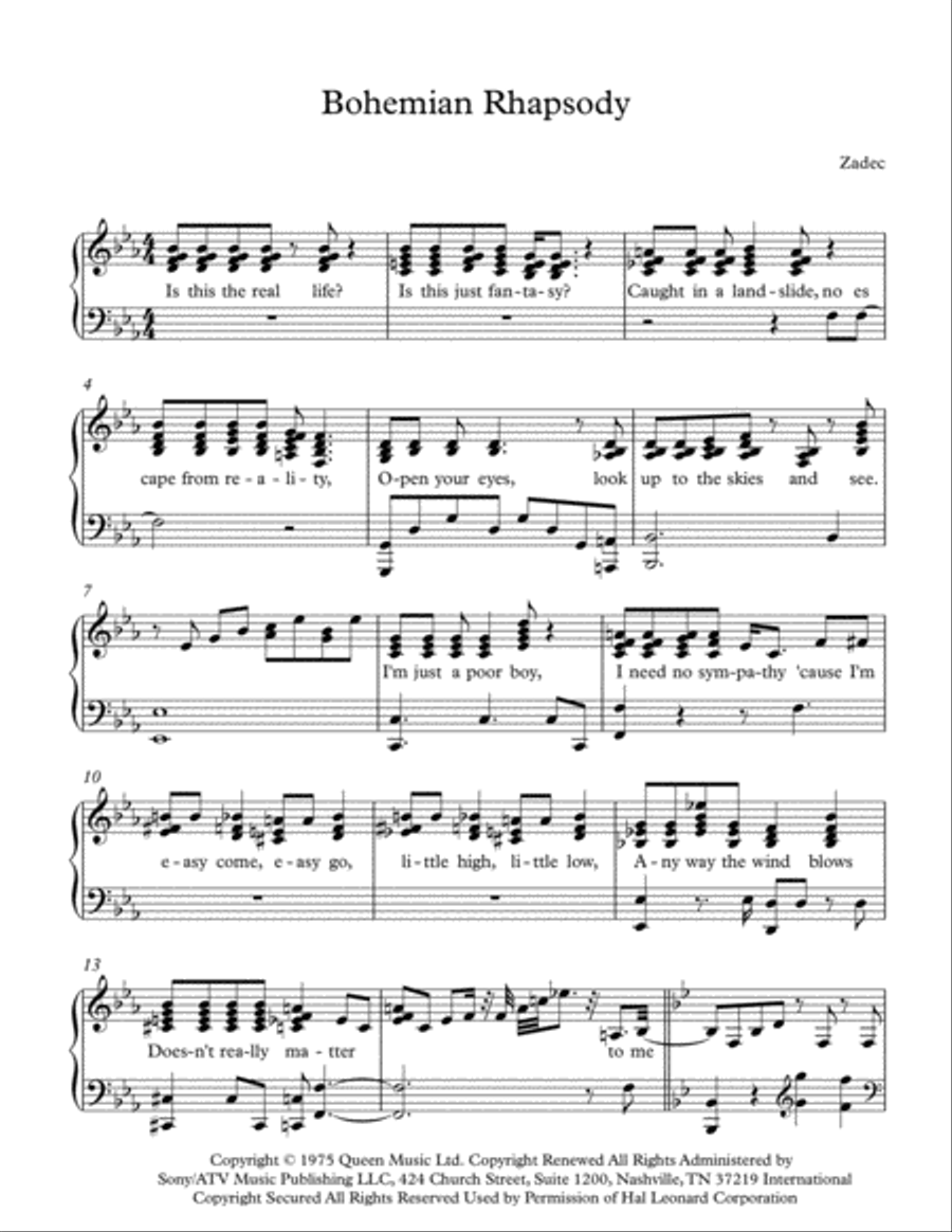 Bohemian Rhapsody Piano Solo scores gallery preview page 1