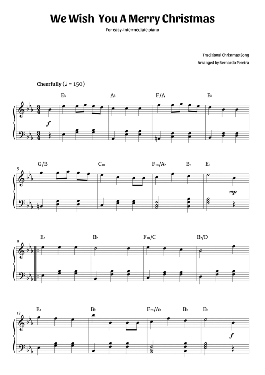 We Wish You A Merry Christmas (easy-intermediate piano in Eb major – clean with chords) image number null