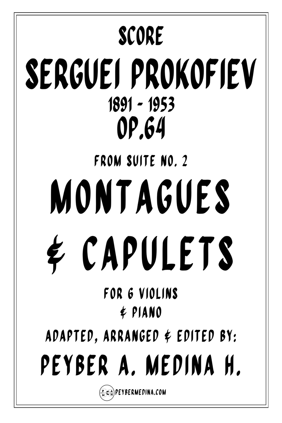 Montagues and Capulets from Romeo and Juliet by Sergei Prokofiev – Arranged for 6 Violins and Piano Small Ensemble scores gallery preview page 1