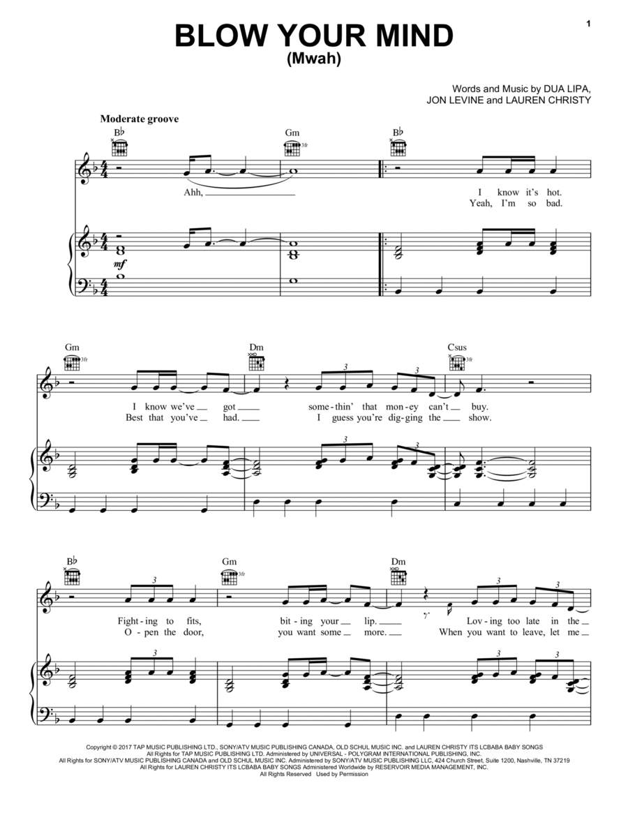 Blow Your Mind (Mwah) Piano, Vocal, Guitar scores gallery preview page 1