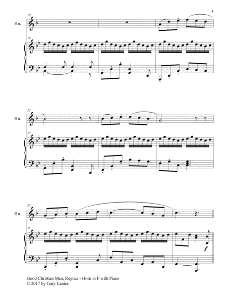 GOOD CHRISTIAN MEN, REJOICE (Horn in F with Piano & Score/Part) image number null