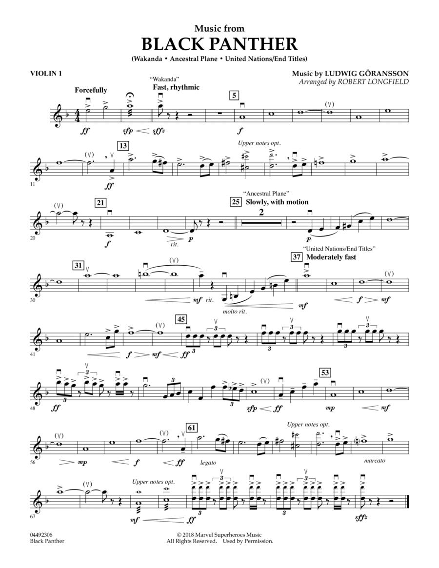 Black Panther (arr. Robert Longfield) - Violin 1 String Quartet scores gallery preview page 1