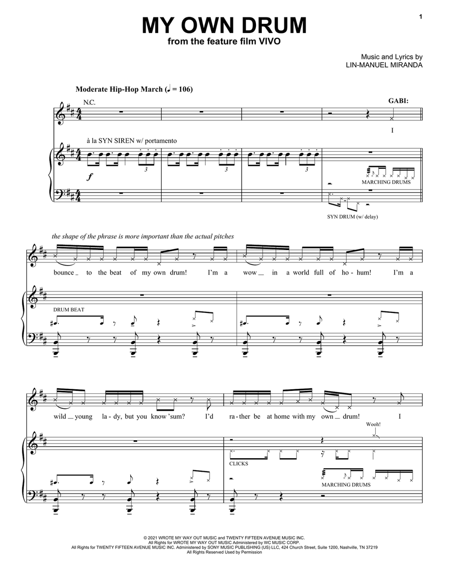 My Own Drum (from Vivo) Voice scores gallery preview page 1