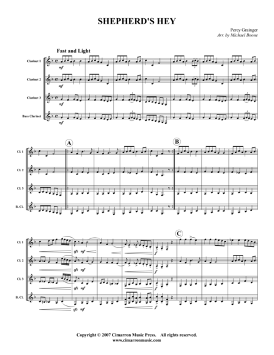 Shepherd's Hey Clarinet Quartet scores gallery preview page 1