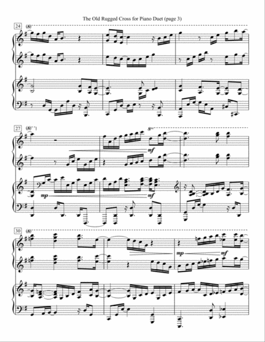 The Old Rugged Cross for Piano Duet 1 Piano, 4-Hands scores gallery preview page 3